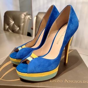Enzo Angiolini Eaevza Womens Sz7 ,Multi Color Pump Open Toe Heel Shoes.USED ONCE